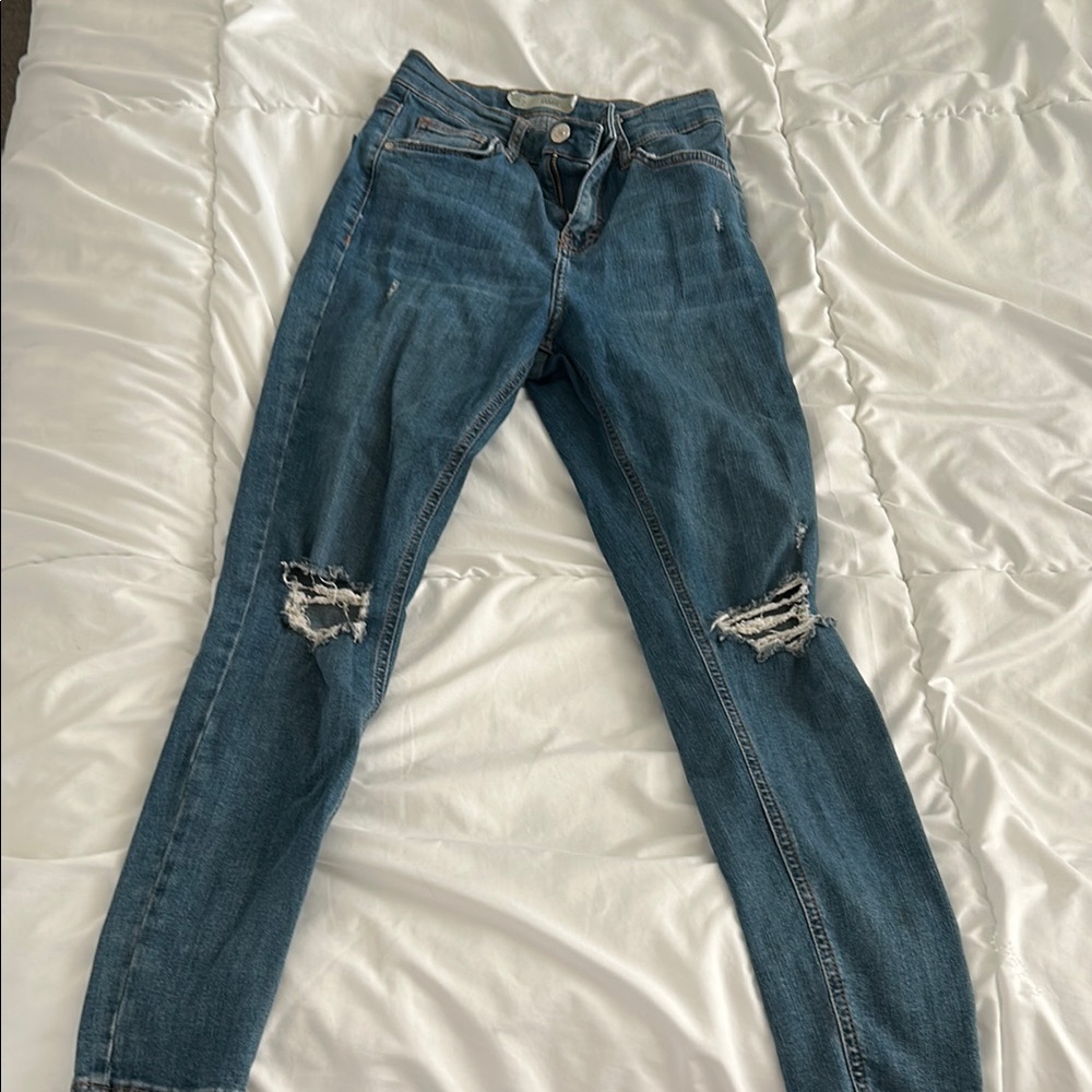 Topshop Blue Distressed Skinny Jeans